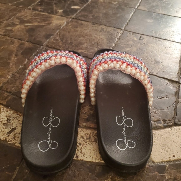 Jessica Simpson Saycie pool  Slide Sandal with bead embellishments Sz 6 NEW. - Picture 5 of 7